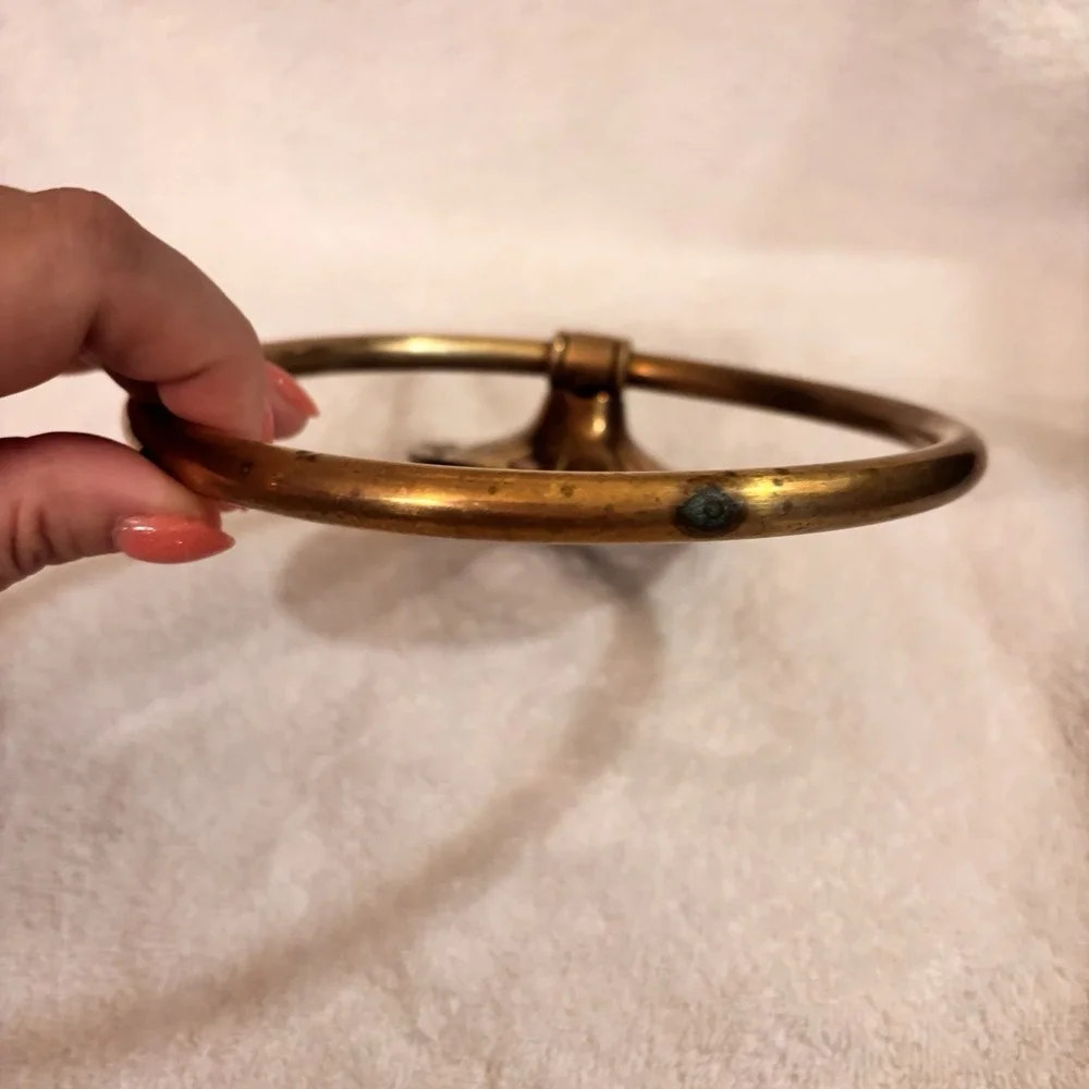 Vintage Brass Towel Rings Set of 2 Floral Backplate Bathroom Wall Hardware